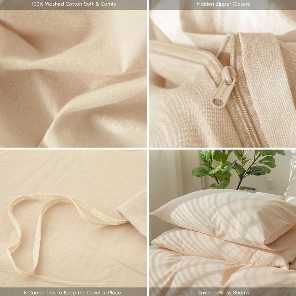 Bedding Duvet Cover Set 100% Washed Cotton - Full